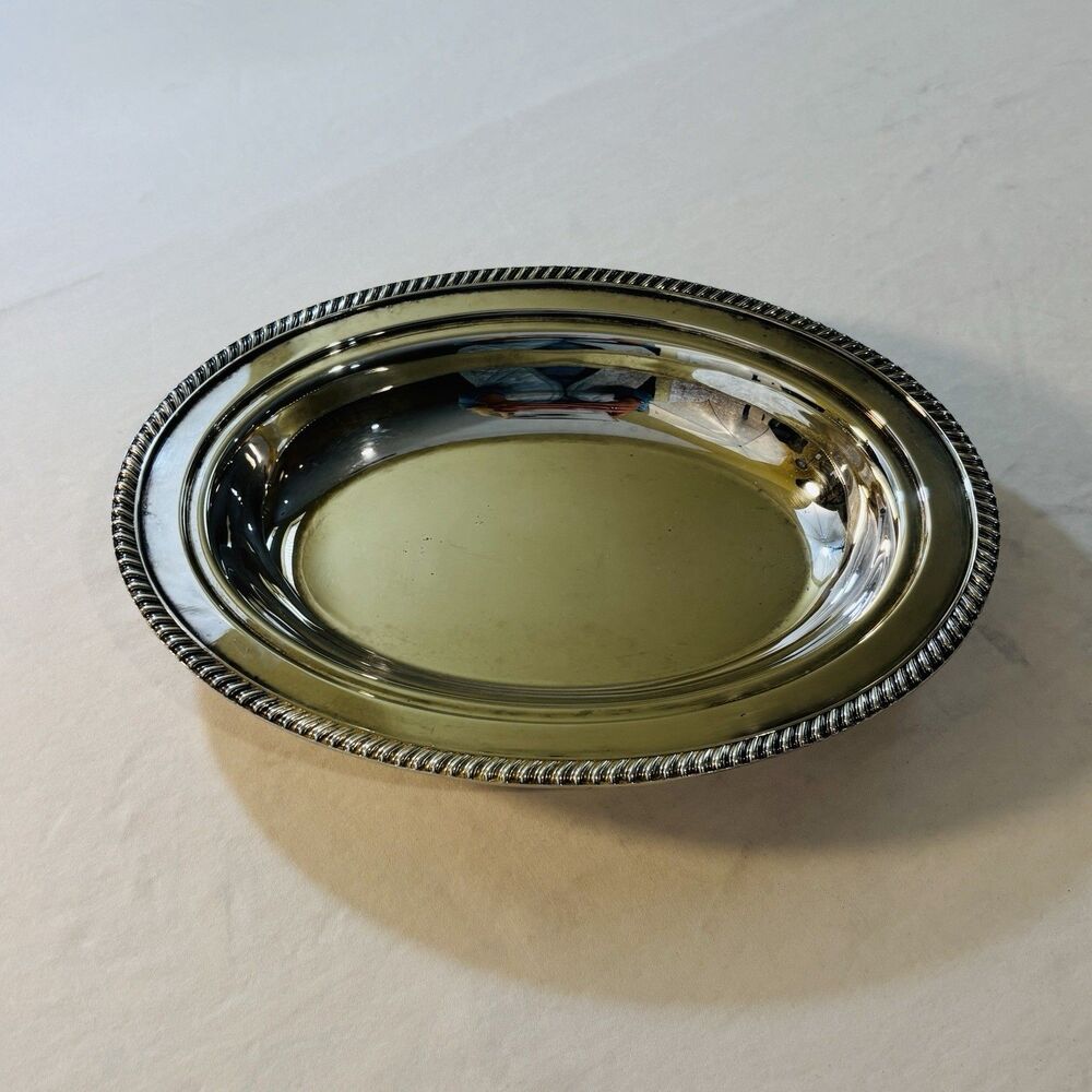 Crescent Silver Plate Oval Tray Dish #3157 Rope Pattern 11-3/4"x 8-3/4"